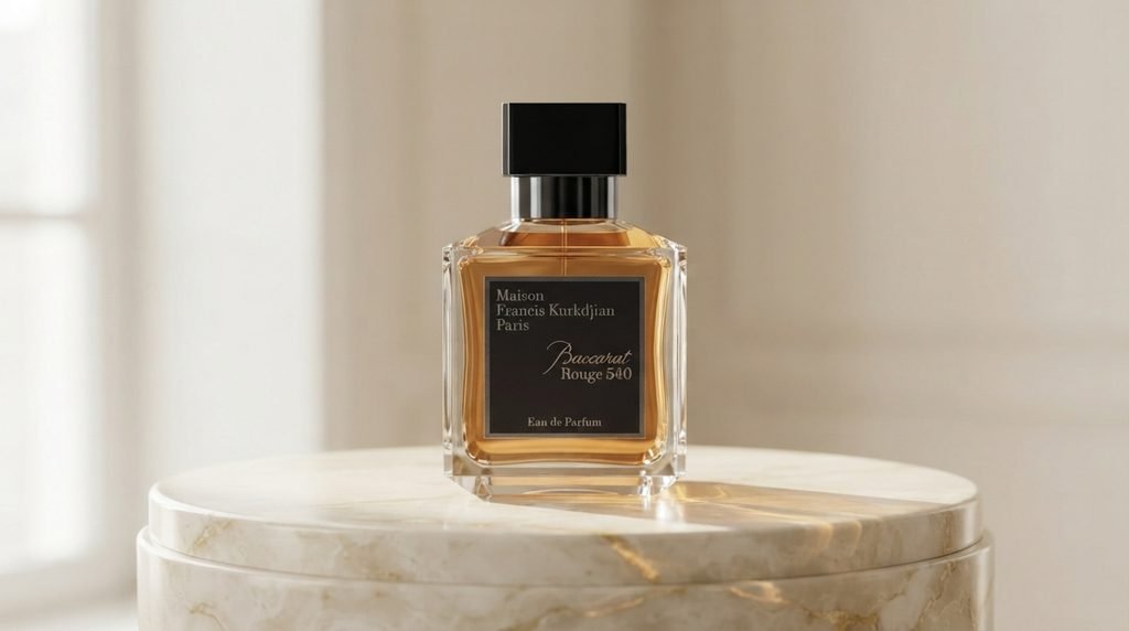 Baccarat Rouge 540 Eau de Parfum bottle displayed in an elegant luxury fragra