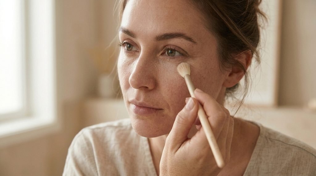 Applying a light layer of translucent powder beneath the eyes
