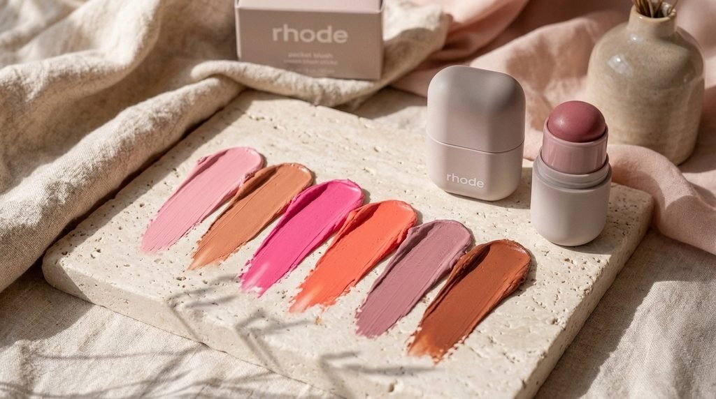 Rhode Pocket Blush shade inspiration featuring pink, peach, coral, mauve, and terracotta colors.