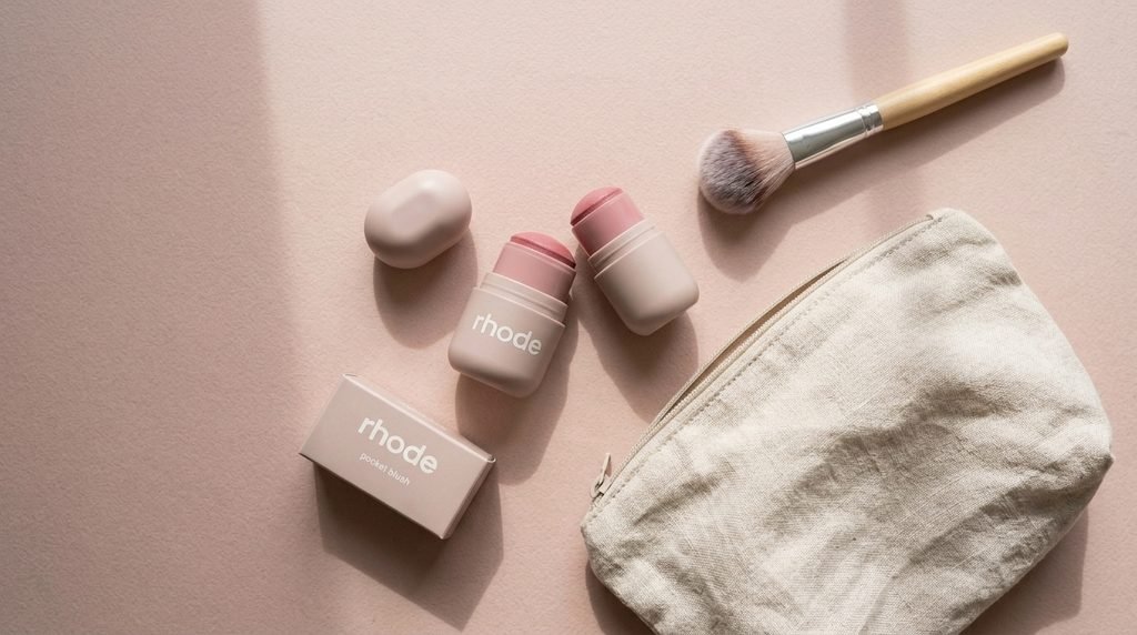 hode Pocket Blush makeup product displayed in a minimalist beauty setup.