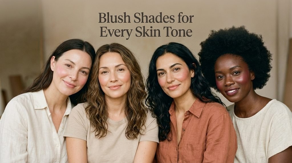 Women with different skin tones wearing complementary blush shades