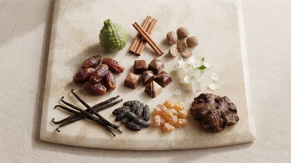 Dates, praline, and floral heart.