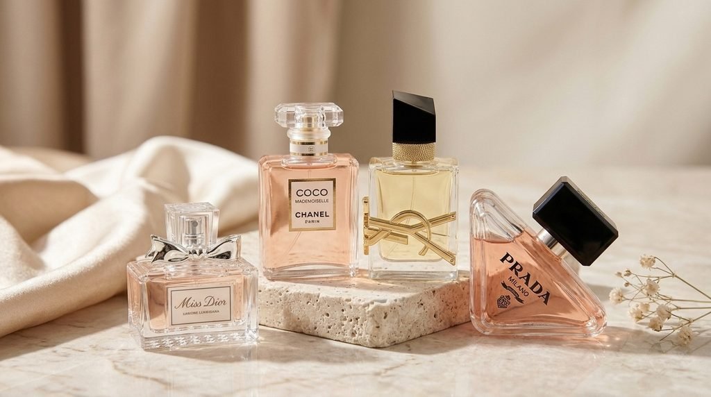 Miniature designer perfume bottles, travel sprays, rollerballs, and fragrance sample vials