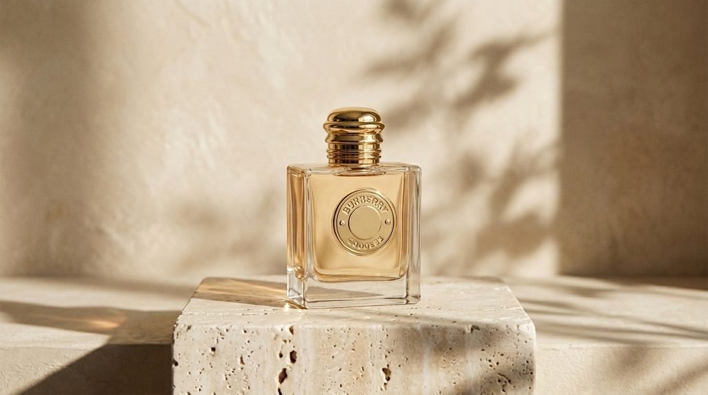 Burberry Goddess Eau de Parfum bottle styled in an elegant luxury fragrance setting.
