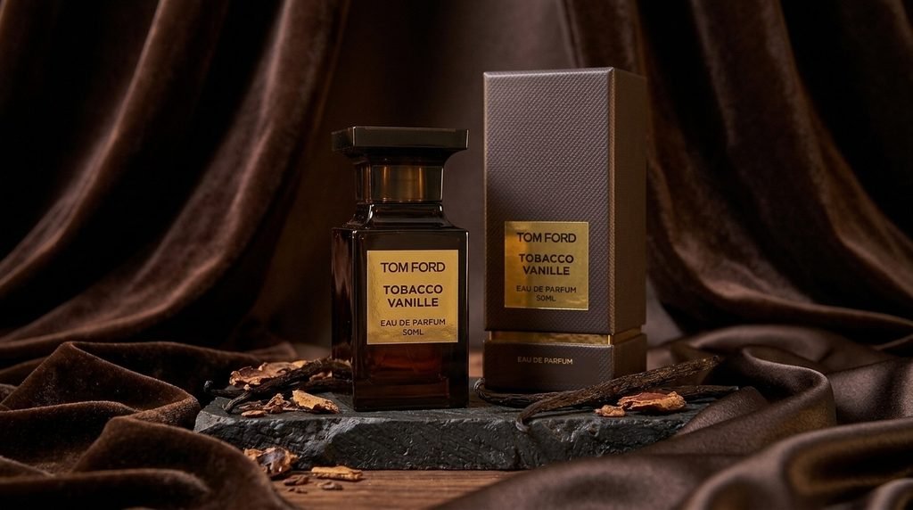  Tom Ford Tobacco Vanille Eau de Parfum dark luxury perfume bottle and box.