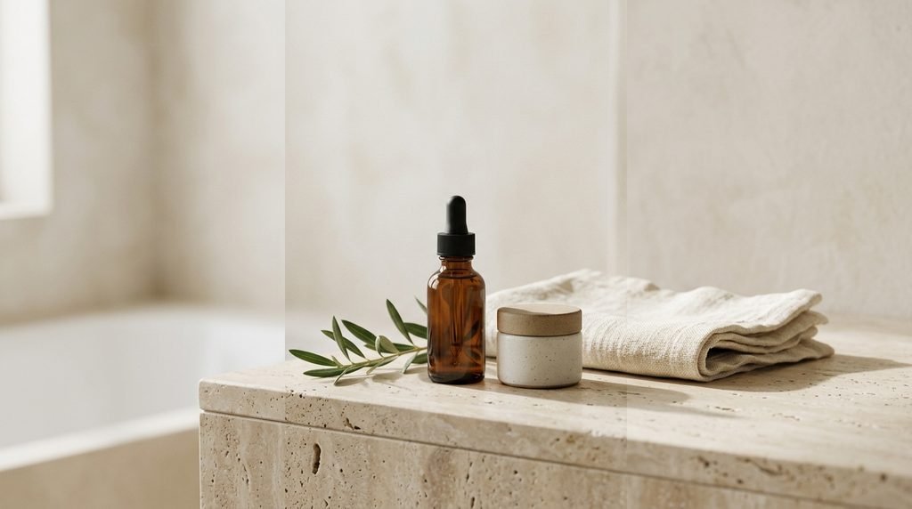 PDRN serum, moisturizer, cleanser, and sunscreen in a skincare routine