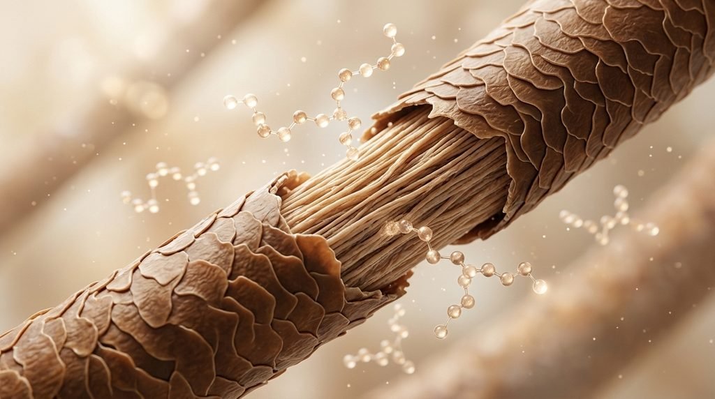Hair structure and molecular repair treatment concept for damaged hair